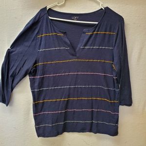 3/4 sleeve navy t-shirt, embroidered stripes
